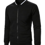 Men's Textured Zip-Up Bomber Jacket - Stand-Collar Ribbed Trim