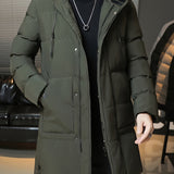 Men's Hooded Longline Coat – Warm Mid-Length Winter Overcoat