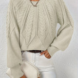 Women's Cable Knit Jumper – Crew Neck Classic Knitted Sweater
