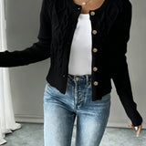 Women's Cable Knit Cardigan – Button Front Chunky Knitted Top