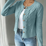 Women's Cable Knit Cardigan – Button Front Chunky Knitted Top
