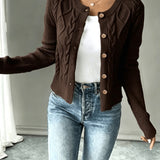 Women's Cable Knit Cardigan – Button Front Chunky Knitted Top