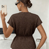 Women's Short-Sleeve V-Neck Cardigan - Fitted Waist Button Front