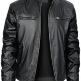 Men's Moto Style Jacket – Stand Collar Casual Biker Outerwear