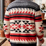 Men's Patterned Zip-Up Cardigan - Stand-Collar Knit Layer