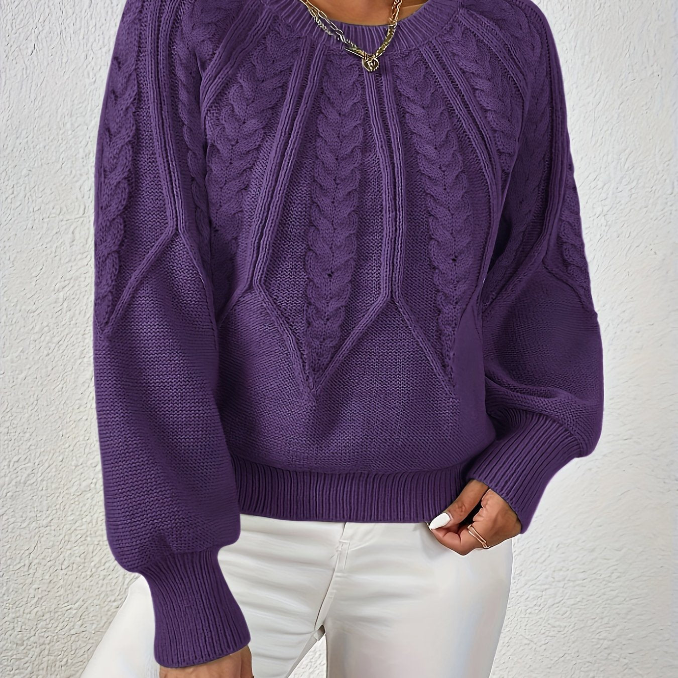 Women's Cable Knit Jumper – Crew Neck Classic Knitted Sweater