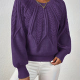 Women's Cable Knit Jumper – Crew Neck Classic Knitted Sweater