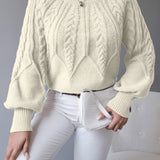 Women's Cable Knit Jumper – Lantern Sleeve Romantic Pullover