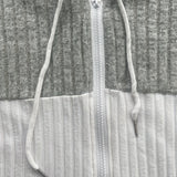 Women's Hooded Zip-Up Knit Jacket - Two-Tone Textured Layer