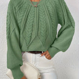 Women's Cable Knit Jumper – Crew Neck Classic Knitted Sweater