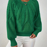 Women's Cable Knit Jumper – Crew Neck Classic Knitted Sweater