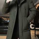 Men's Hooded Longline Coat – Warm Mid-Length Winter Overcoat