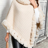 Women's Faux Fur Trim Poncho – Warm Winter Cape Wrap Cover Up
