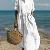 Women's Cotton Midi Shirt Dress – Collared Button Front Dress