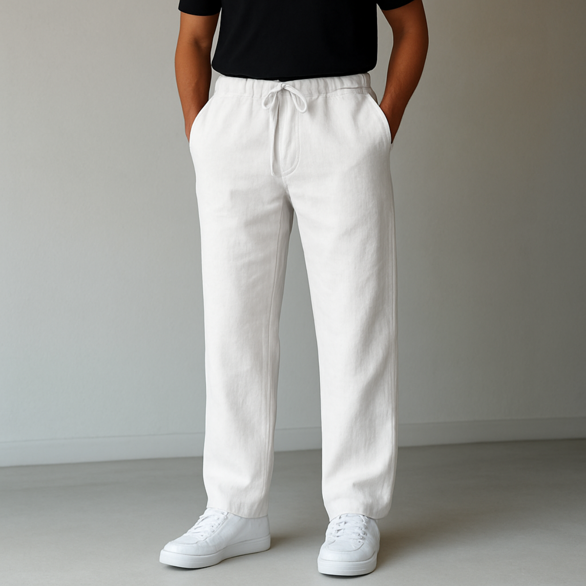 Men's Wide Leg Trousers – Drawstring Waist Relaxed Casual Fit