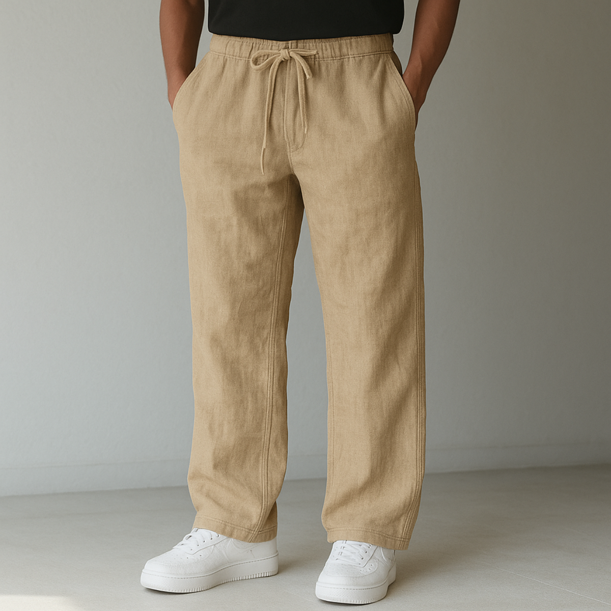 Men's Wide Leg Trousers – Drawstring Waist Relaxed Casual Fit