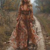 Bohemian Maxi Dress | Elegant Floral Pleated Design with Sophisticated Style