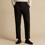 Men's High Waist Wool Pants | Classic Pleated Style
