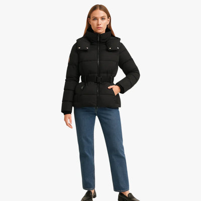 Belted Puffer Jacket Warm Quilted Coat with Waist Belt