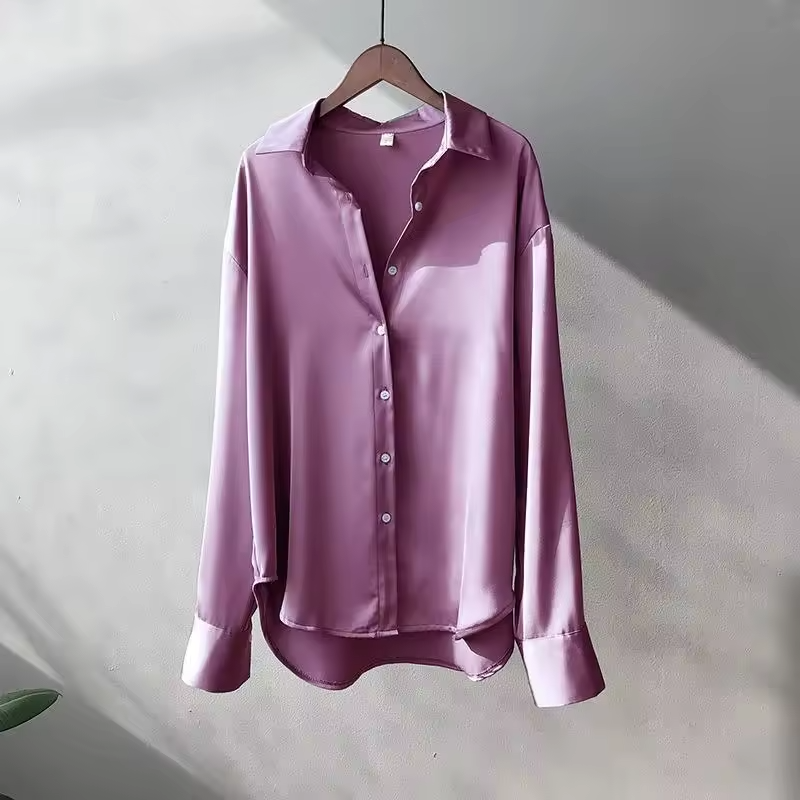 Silk Blouse Elegant Satin Button-Up Top