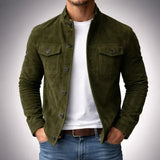 Men's Suede Jacket – Front Pocket Smart Casual Outerwear