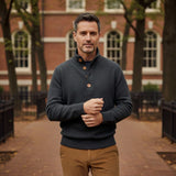 Men's Gray Button Neck Knit Sweater | Premium Comfort, Timeless Style