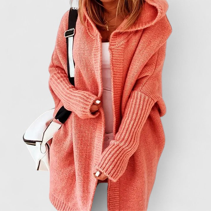 Women's Oversized Hooded Cardigan - Relaxed Open-Front Knit