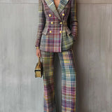 Women's Multicolored Plaid Blazer Set | Professional Elegance, Modern Confidence