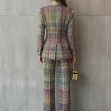 Women's Multicolored Plaid Blazer Set | Professional Elegance, Modern Confidence