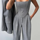 Three-Piece Blazer Set with Corset Top | Structured Confidence, Professional Power