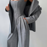 Three-Piece Blazer Set with Corset Top | Structured Confidence, Professional Power