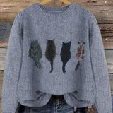 Women's Cat Print Jumper – Novelty Knit Sweater for Cat Lovers