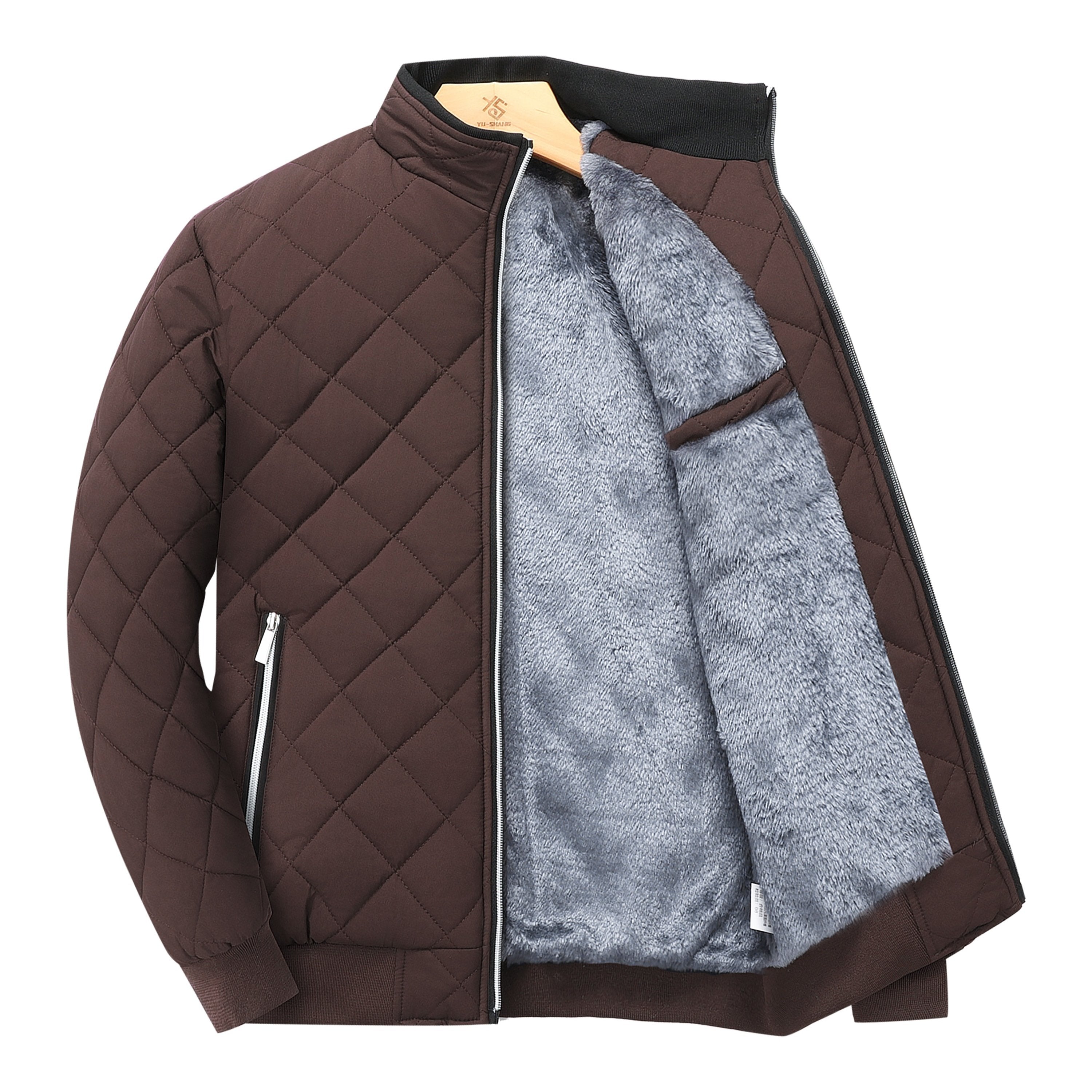 Men's Quilted Bomber Jacket - Fleece-Lined Ribbed Trim Layer
