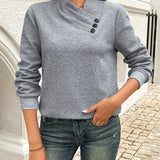 Women's Asymmetric Button Neck Jumper – Soft Knit Pullover Top