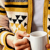 Men's Patterned Zip-Up Cardigan - Stand-Collar Knit Layer