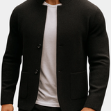 Men's Textured Knit Cardigan - Mandarin Collar with Patch Pockets