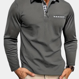 Men's Long Sleeve Slim Fit Polo | Check Accent Detail