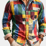 Men's Long Sleeve Mosaic Print Shirt | Premium Comfort & Bold Style