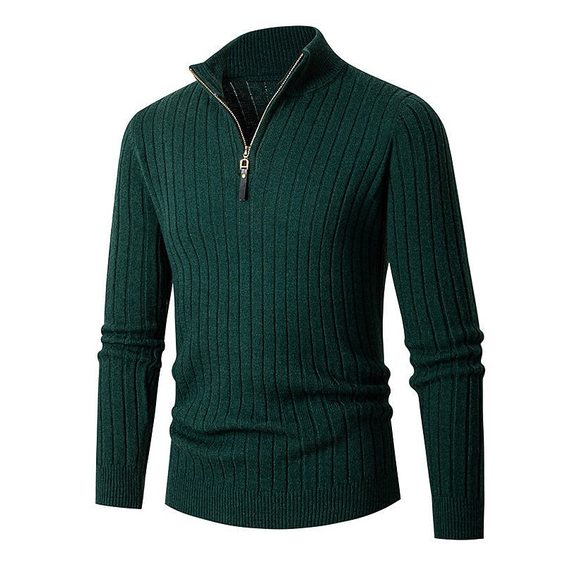 Men's Ribbed Quarter Zip Sweater – Classic Smart Casual Knit