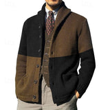 Men's Shawl-Collar Colour-Block Cardigan - Regular-Fit Knit Layer