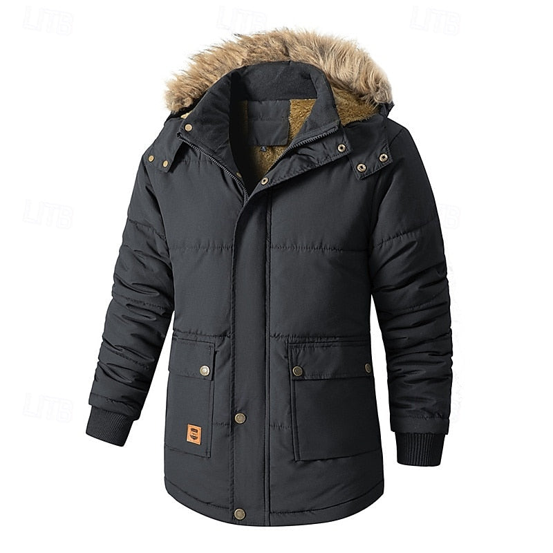 Men's Padded Parka Jacket – Hooded Winter Warmth with Pockets