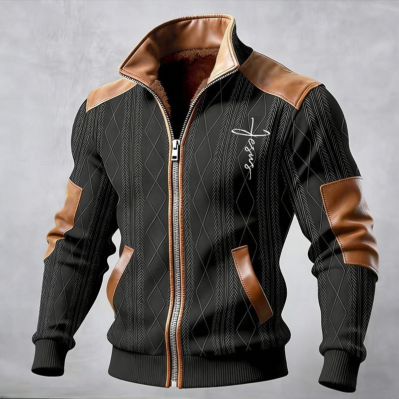 Men's Contrast-Trim Stand-Collar Jacket - Lined Winter Layer