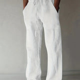 Men's Linen Trousers – Wide Leg Drawstring Waist Summer Fit