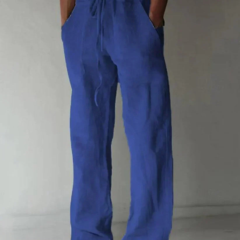 Men's Linen Trousers – Wide Leg Drawstring Waist Summer Fit