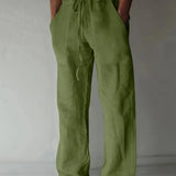 Men's Linen Trousers – Wide Leg Drawstring Waist Summer Fit