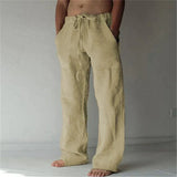 Men's Linen Trousers – Wide Leg Drawstring Waist Summer Fit