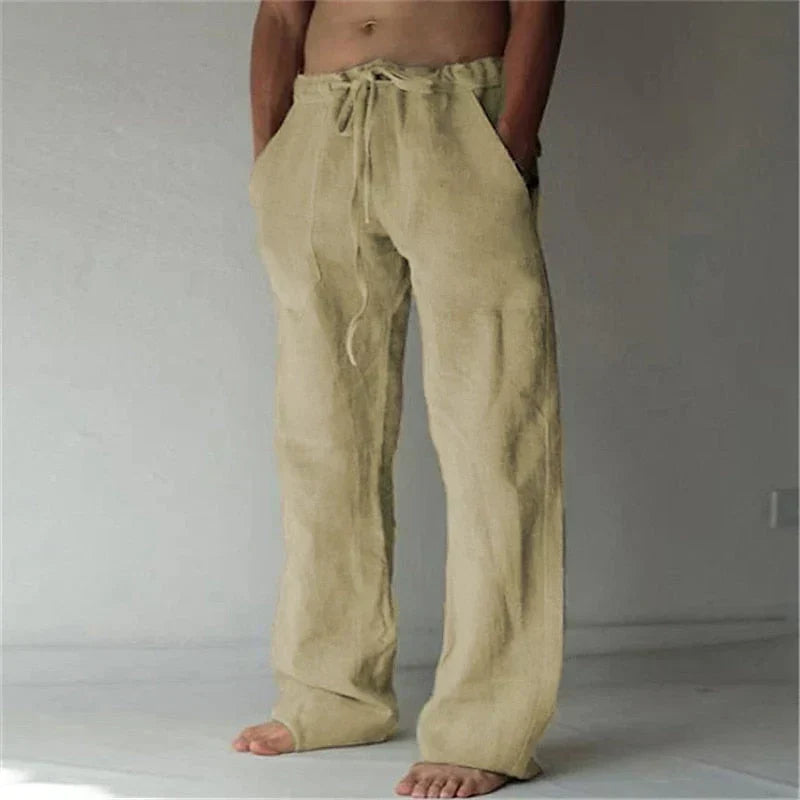 Men's Linen Trousers – Wide Leg Drawstring Waist Summer Fit