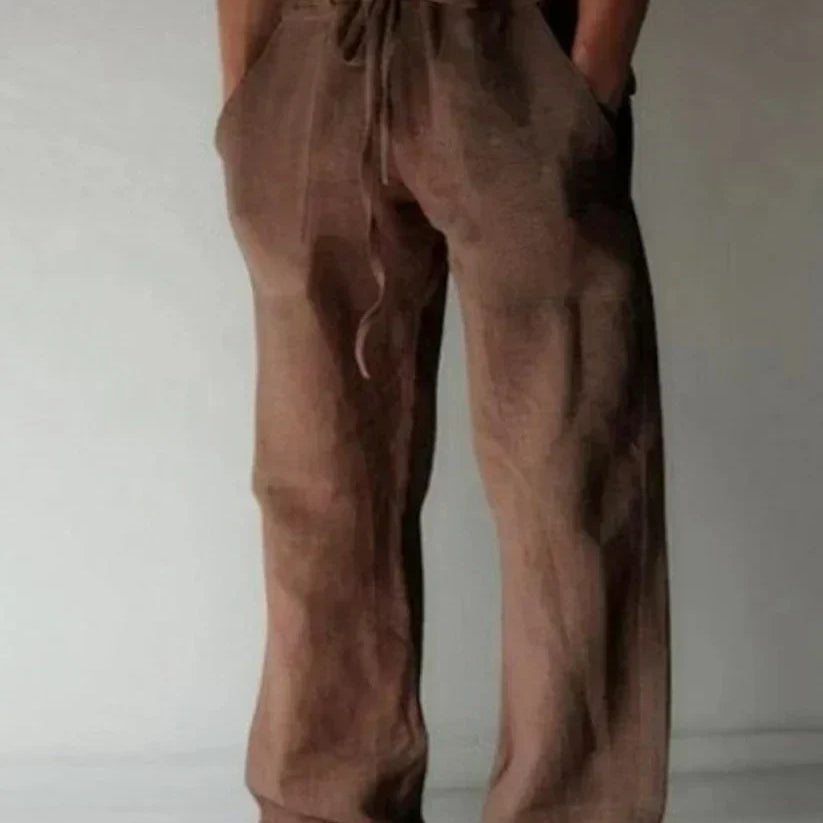 Men's Linen Trousers – Wide Leg Drawstring Waist Summer Fit