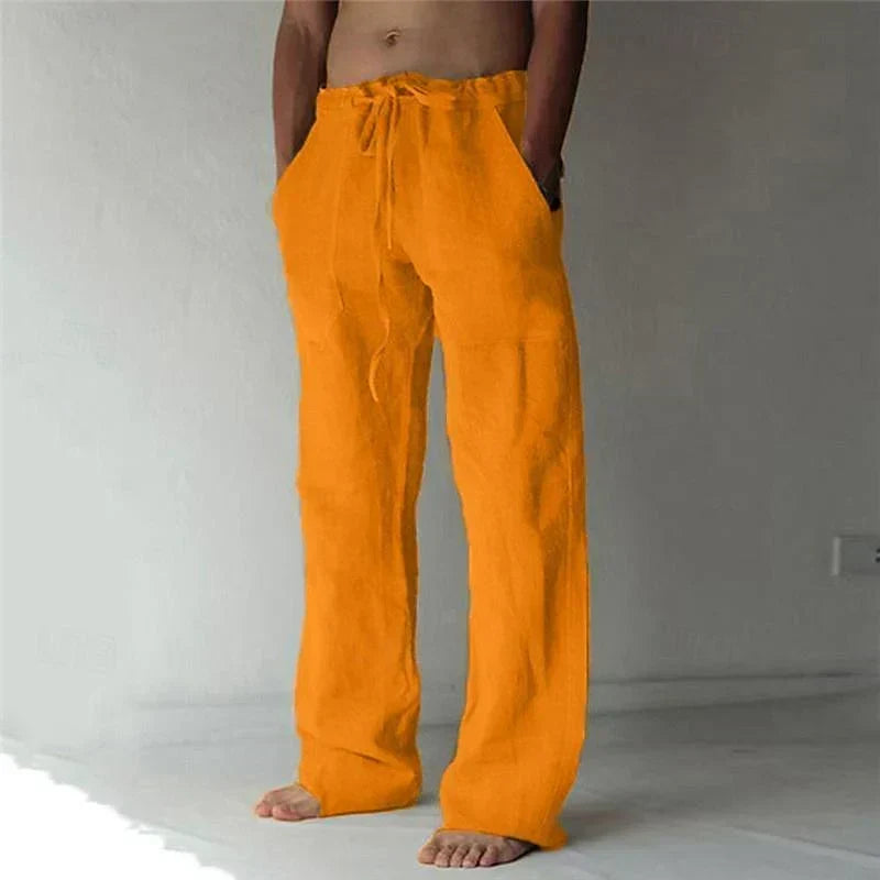 Men's Linen Trousers – Wide Leg Drawstring Waist Summer Fit