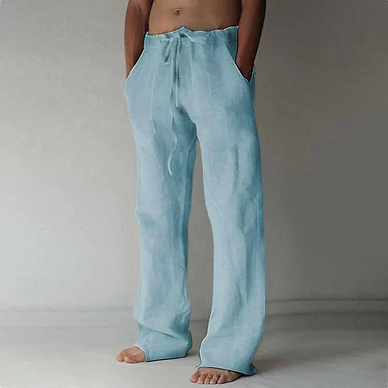 Men's Linen Trousers – Wide Leg Drawstring Waist Summer Fit